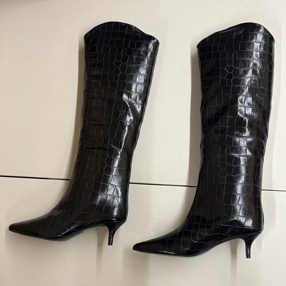 Schultz Black Croc-Embossed Heeled Boots - Picture 2 of 3